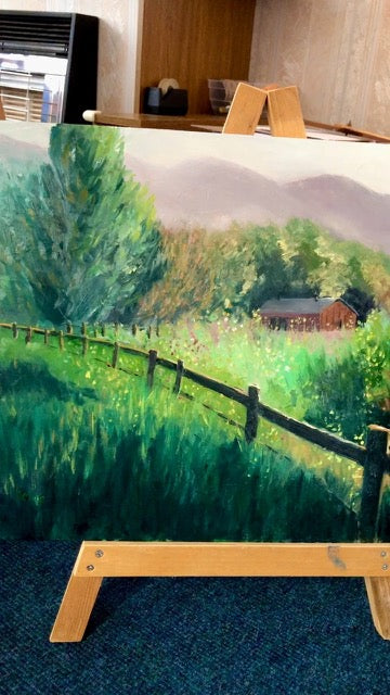 Original Oil painting: Rustic Barn Landscape on Wood (20"x16")