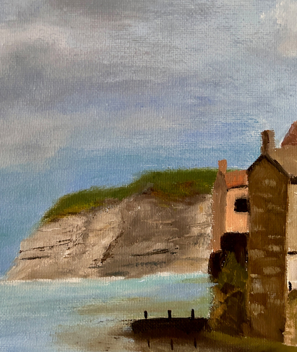 Oil Painting: The Blue boat on Staithes on canvas board 10"x14"