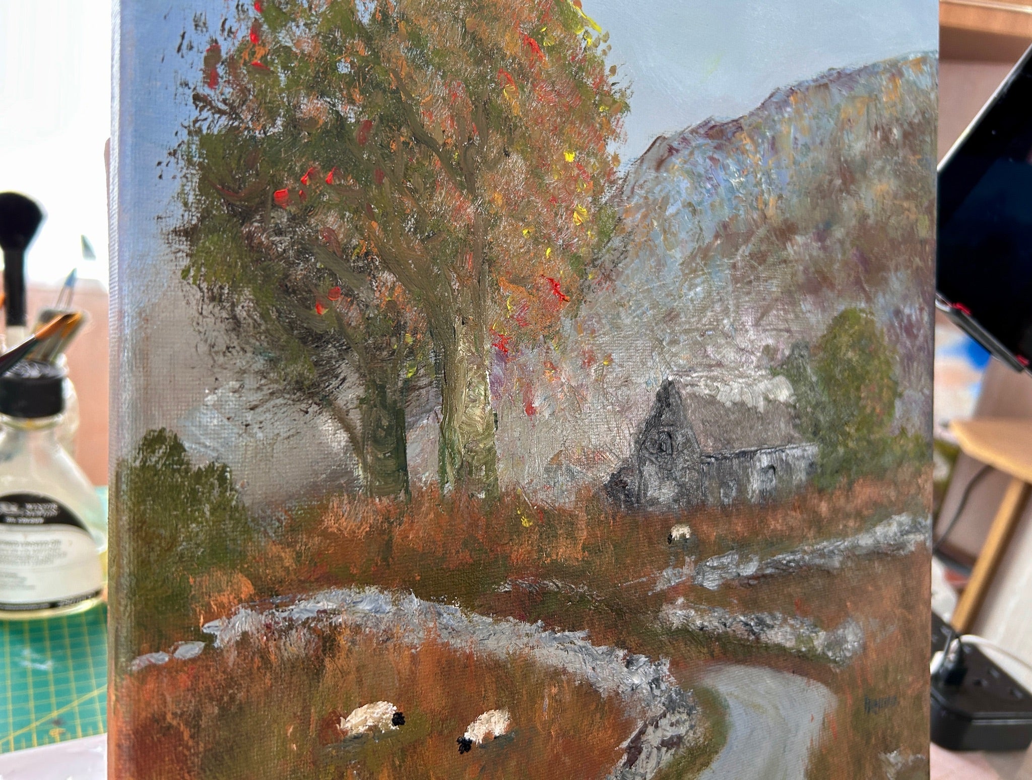 Original Oil Painting: Winding Country Road, Cottage Art (12x16")