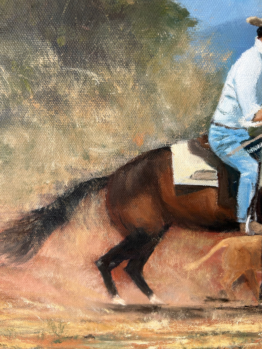 Cowboy Herding Cattle: Original Oil Painting on Canvas (20" x 16")