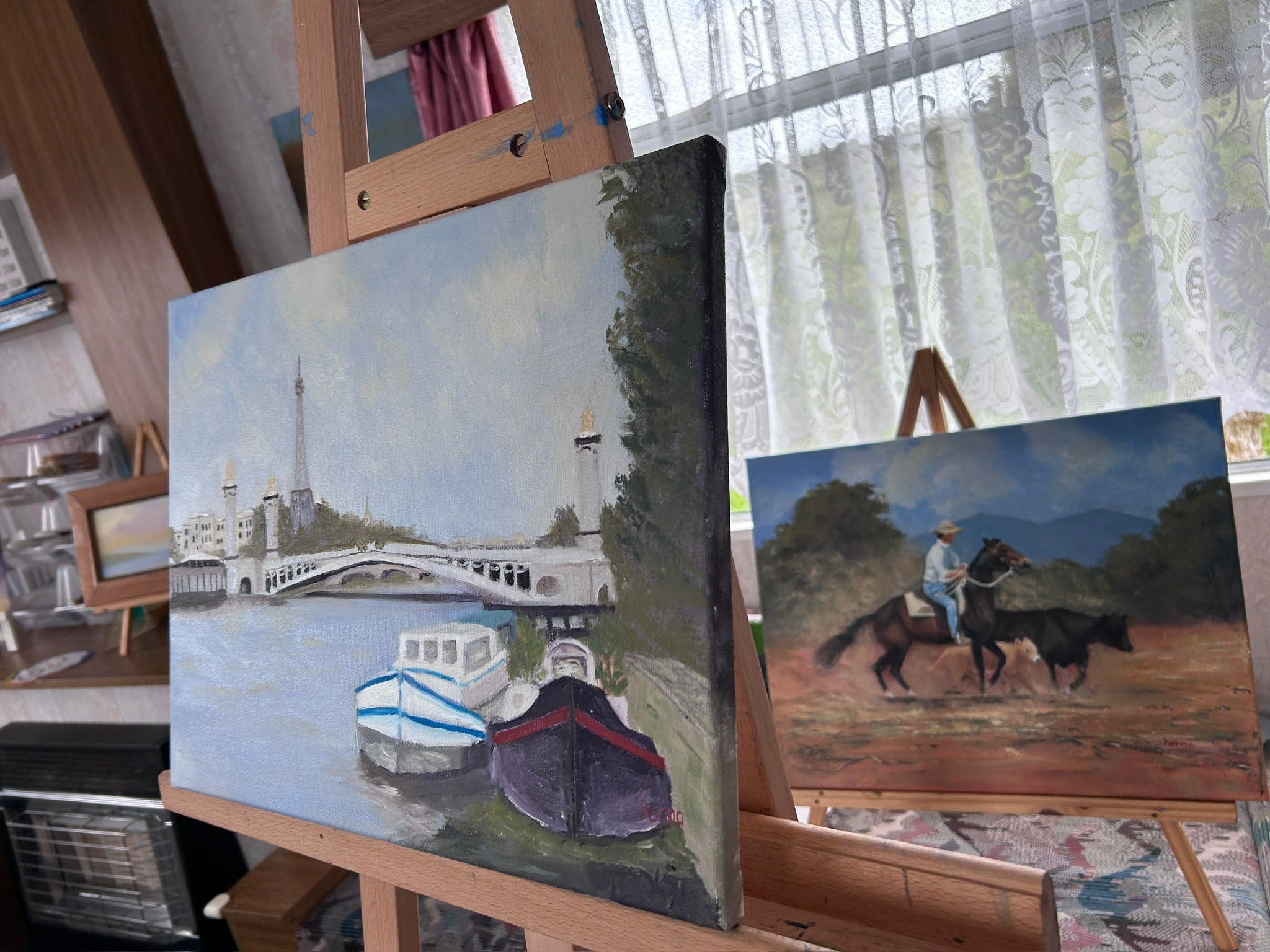 Eiffel Tower Oil Painting: Paris Seine River Cityscape, 16"x12"