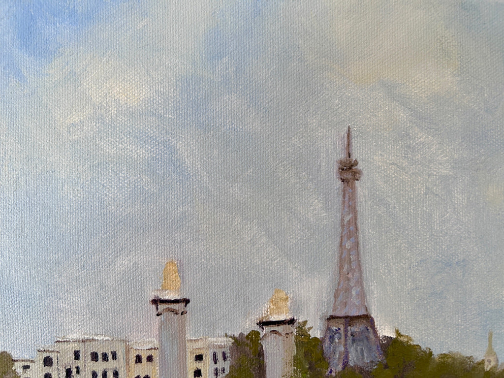 Eiffel Tower Oil Painting: Paris Seine River Cityscape, 16"x12"