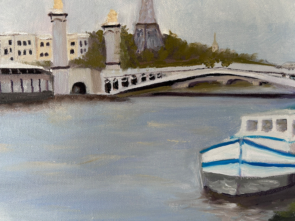 Eiffel Tower Oil Painting: Paris Seine River Cityscape, 16"x12"