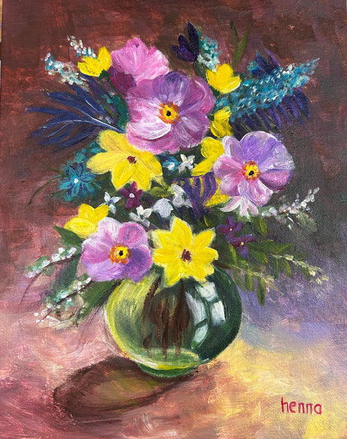 Original Acrylic Painting — Vibrant Wildflower Bouquet, Floral Wall Art, 12x10 Canvas Board