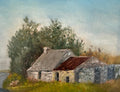 Original Oil Cottage Painting, Vintage rural scene, Old Stone Cottage  (18x14")