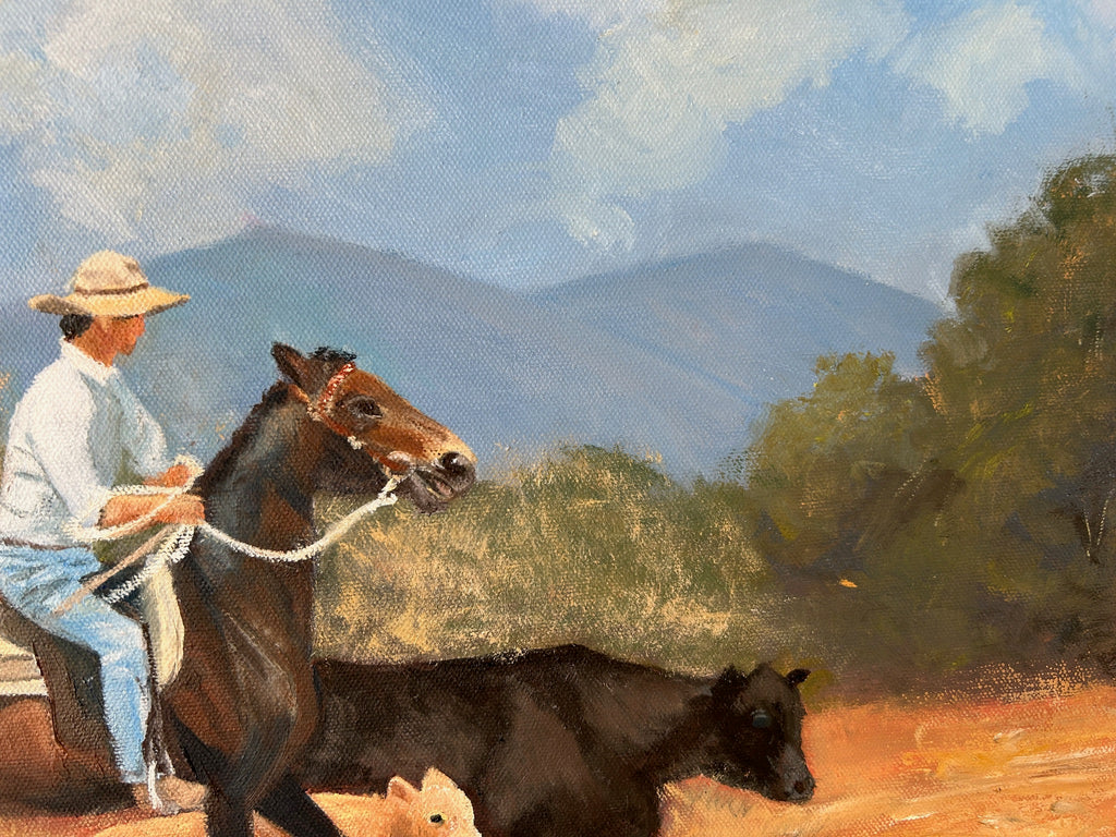 Cowboy Herding Cattle: Original Oil Painting on Canvas (20" x 16")
