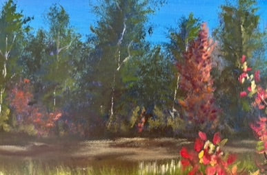 Original Autumn Forest Pond Oil Painting: Nature Wall Art (16x12)