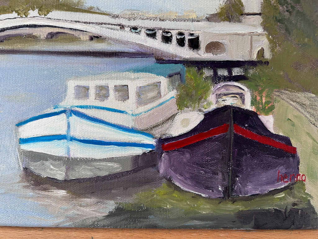 Eiffel Tower Oil Painting: Paris Seine River Cityscape, 16"x12"