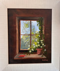 Framed Window Scene Oil Painting: Rustic Nature Wall Art (8x10)
