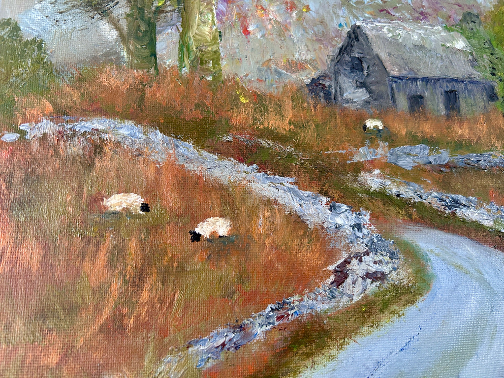 Original Oil Painting: Winding Country Road, Cottage Art (12x16")