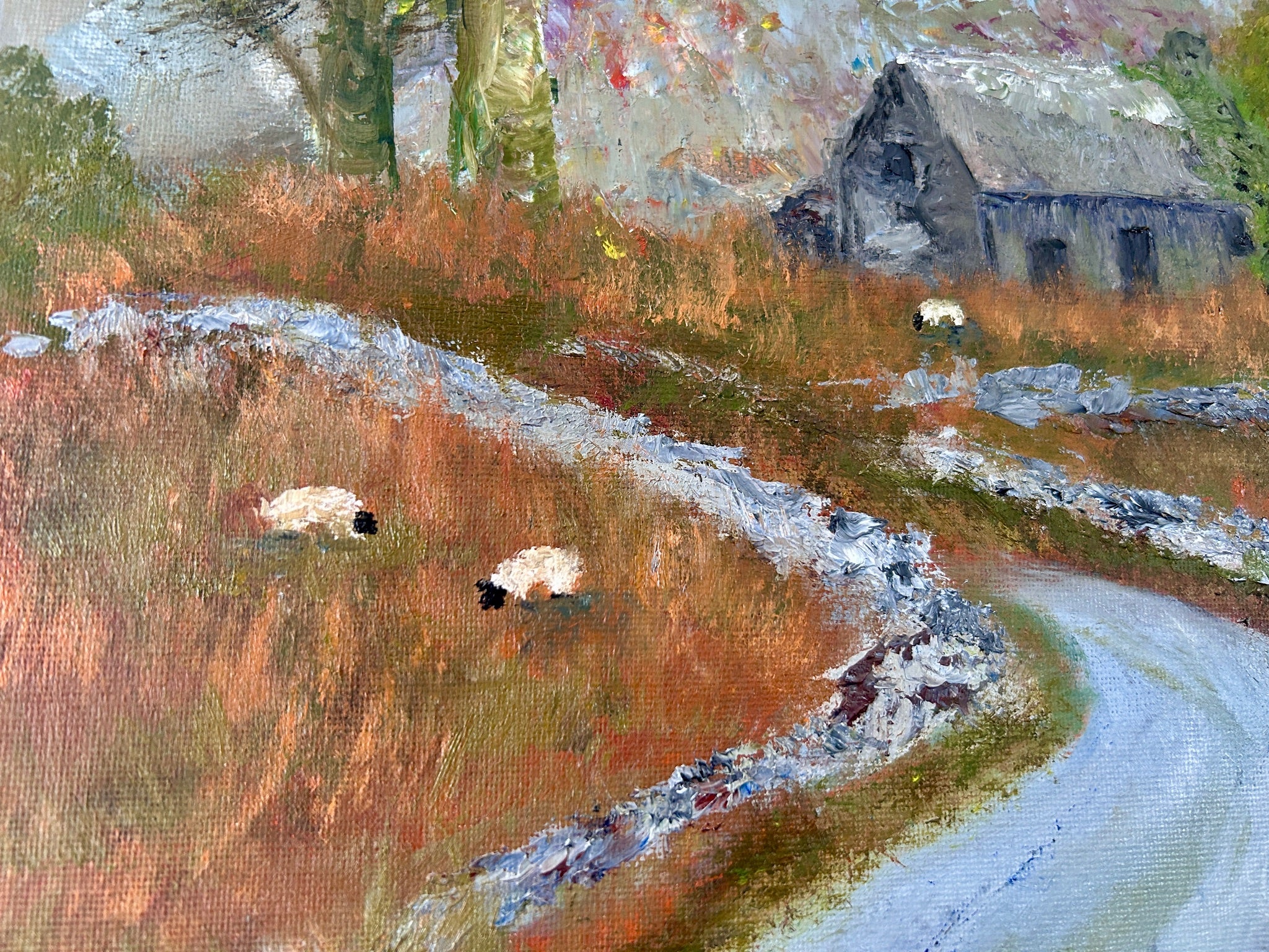 Original Oil Painting: Winding Country Road, Cottage Art (12x16")