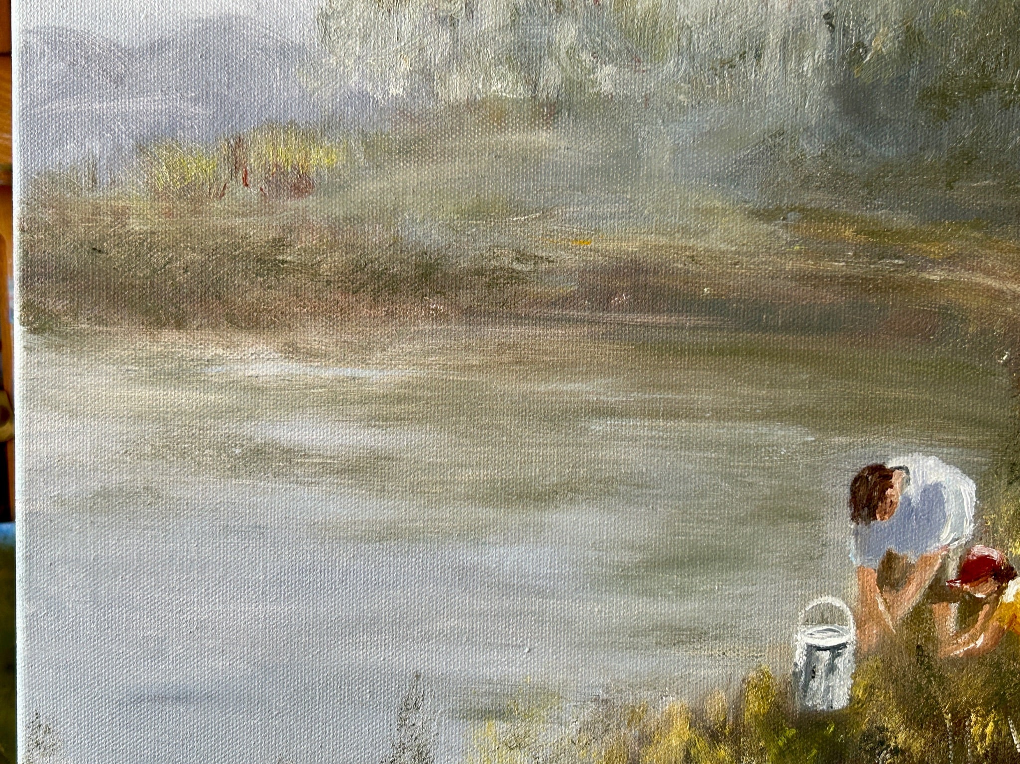 Misty Morning River Oil Painting: Brothers Fishing, Irish Landscape Art (16x12)