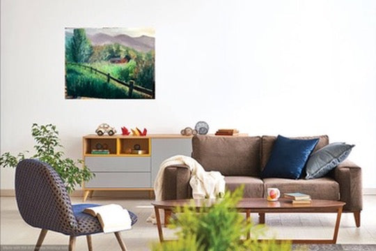 Original Oil painting: Rustic Barn Landscape on Wood (20"x16")