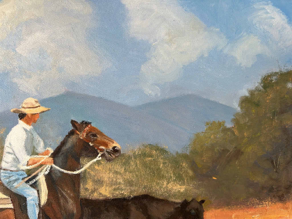 Cowboy Herding Cattle: Original Oil Painting on Canvas (20" x 16")