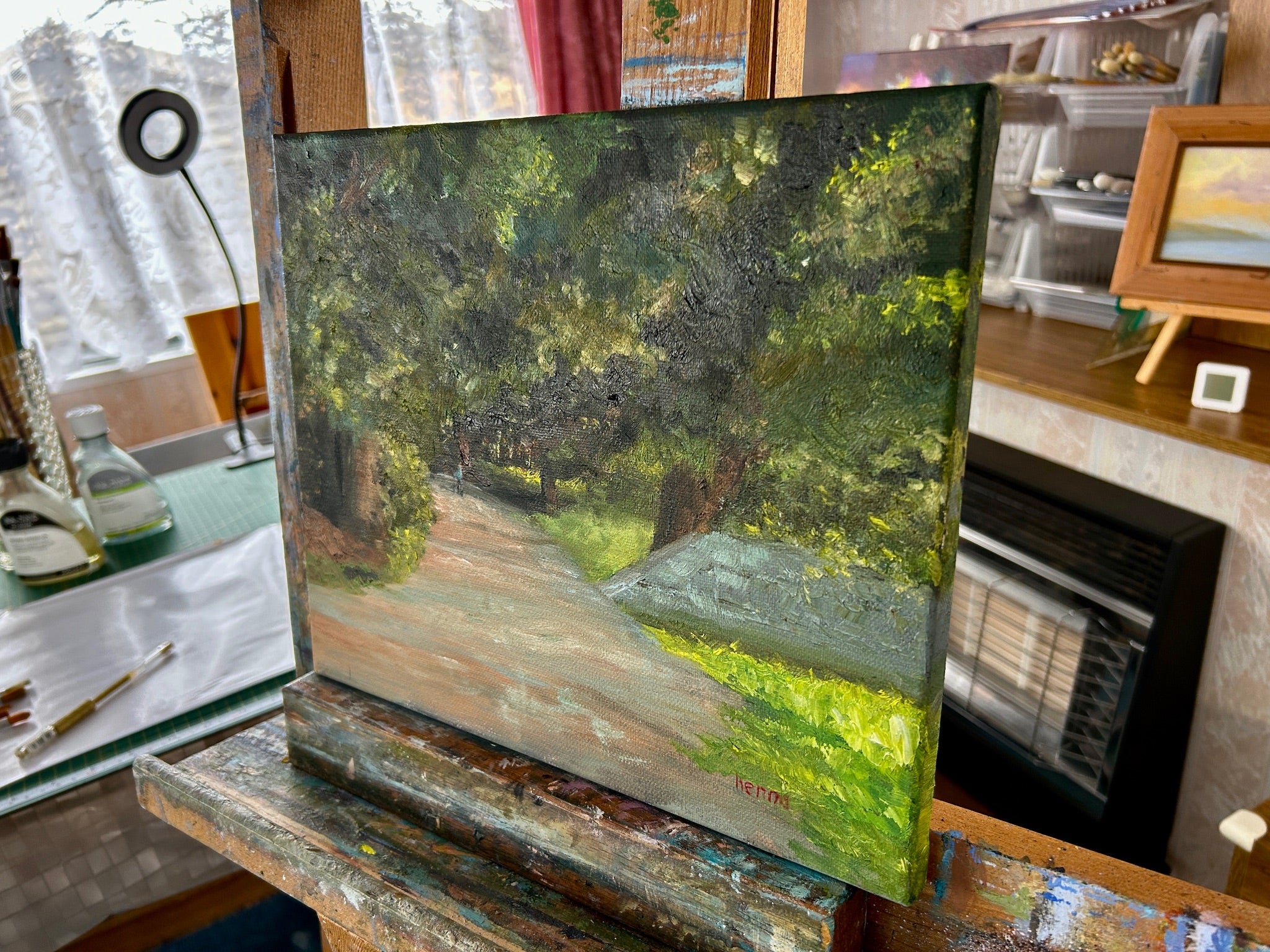 Original Forest Oil Painting: Sunny Landscape Art, 12x10 Canvas