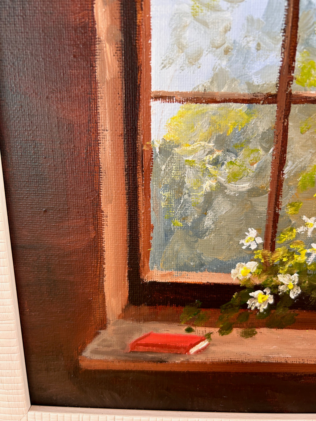 Framed Window Scene Oil Painting: Rustic Nature Wall Art (8x10)