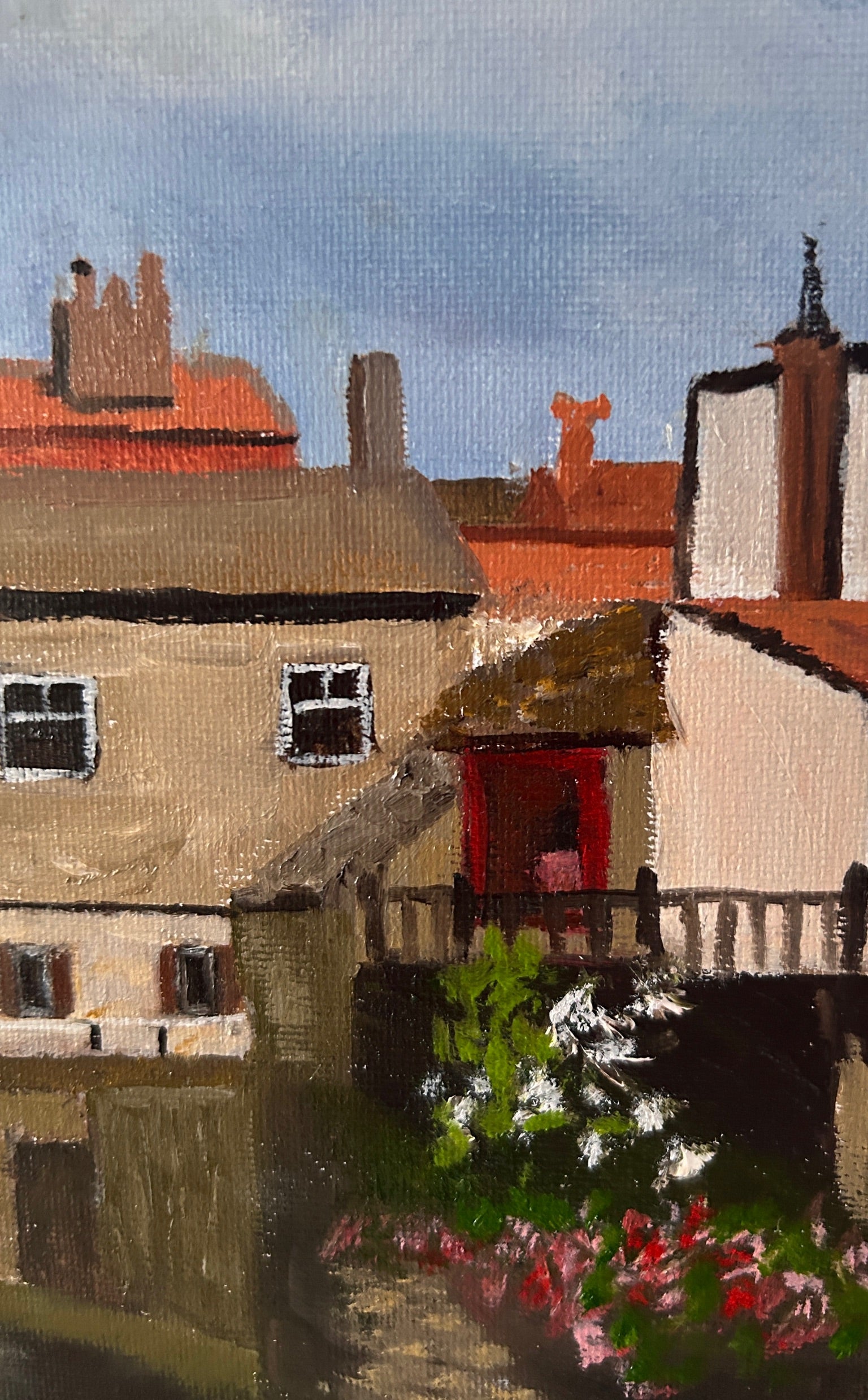 Oil Painting: The Blue boat on Staithes on canvas board 10"x14"
