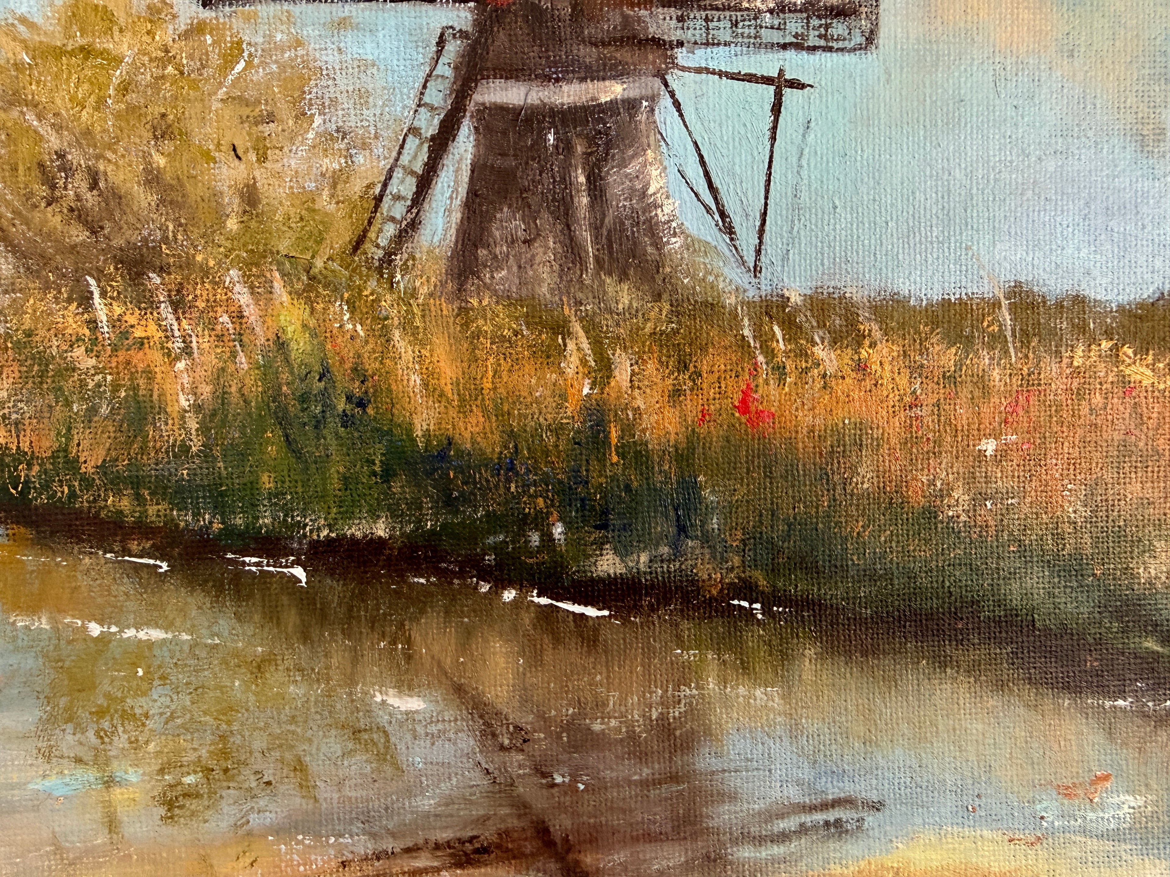 Windmill on a Serene Dutch Morning,  in Oils, Canvas Board 12"x16"