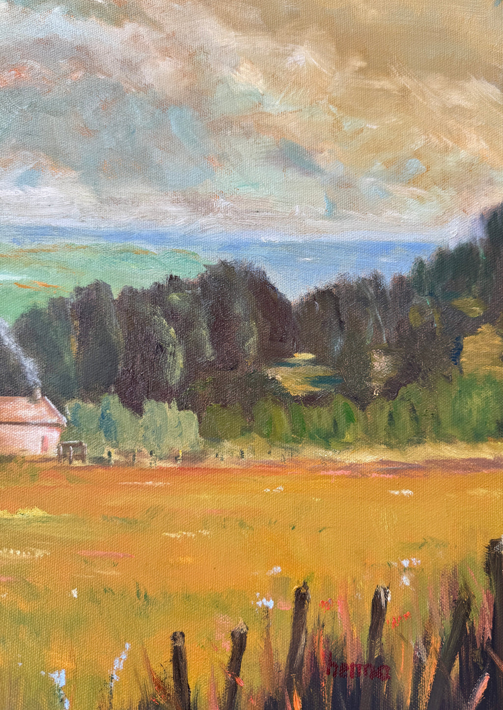 Original Painting small cabin in rural landscape 20x16