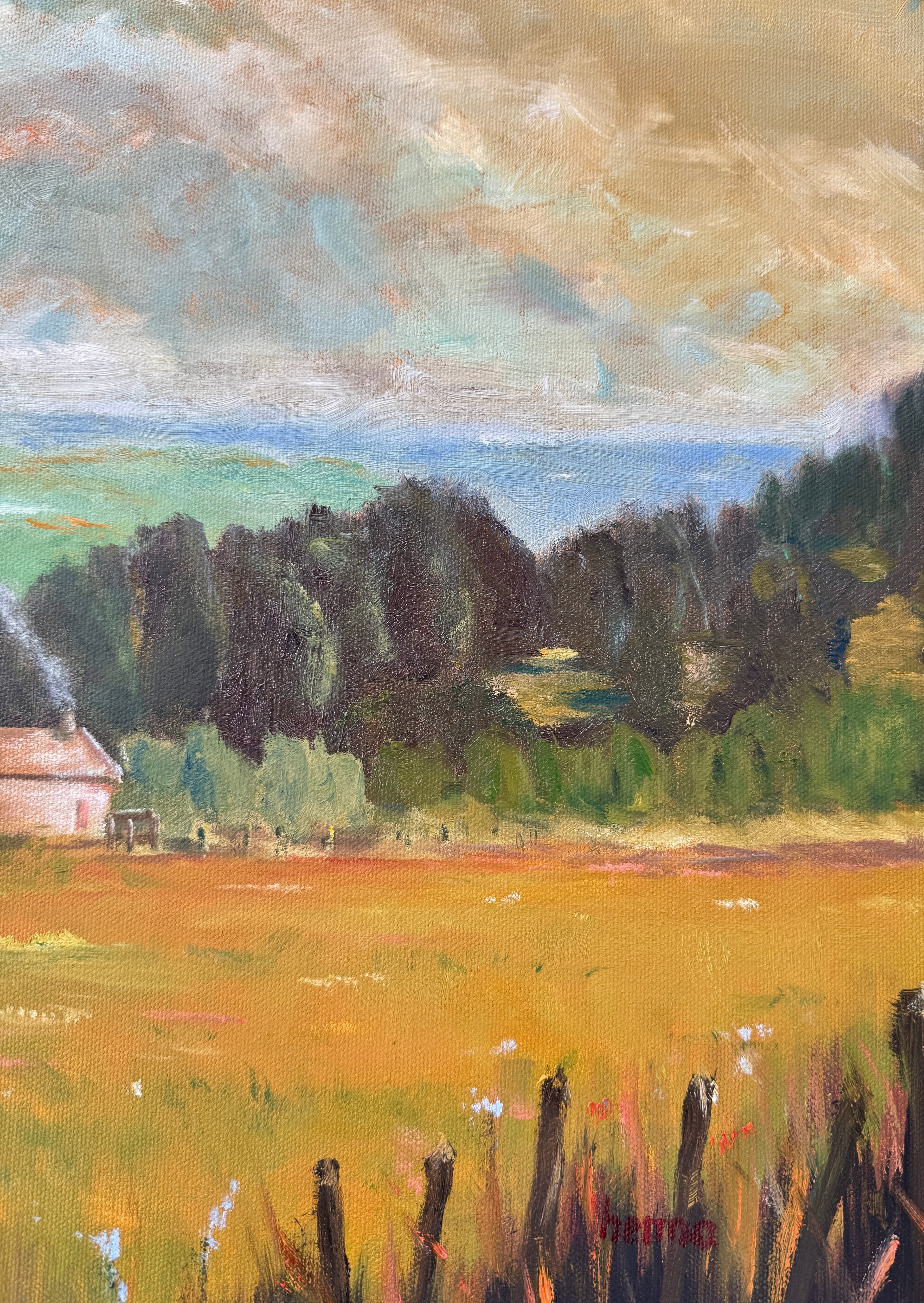 Original Painting small cabin in rural landscape 20x16