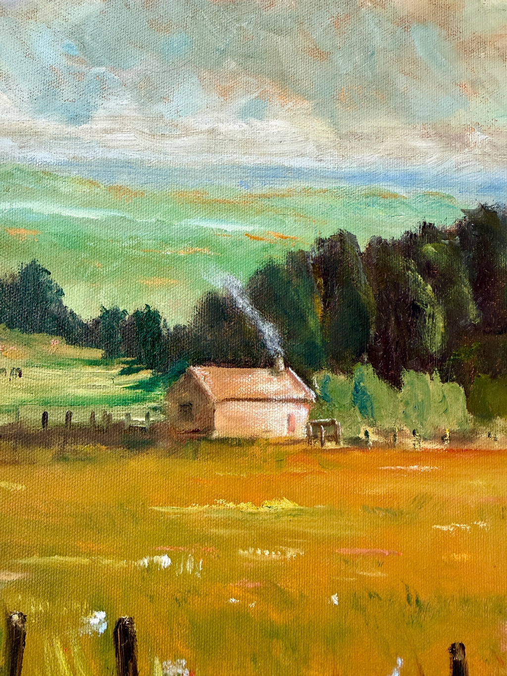 Original Painting small cabin in rural landscape 20x16