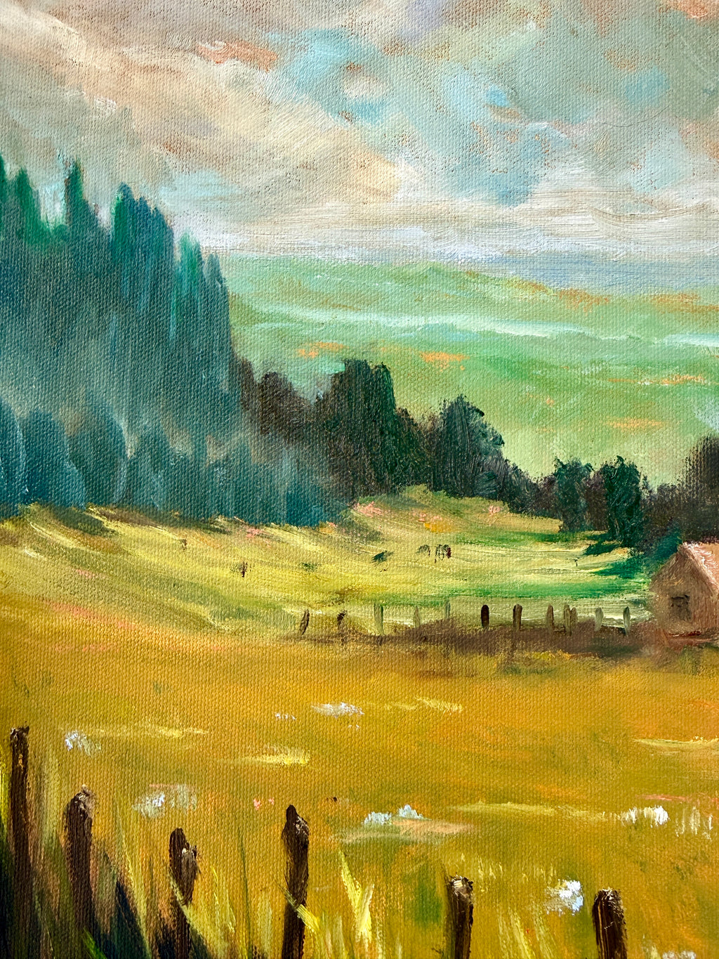 Original Painting small cabin in rural landscape 20x16