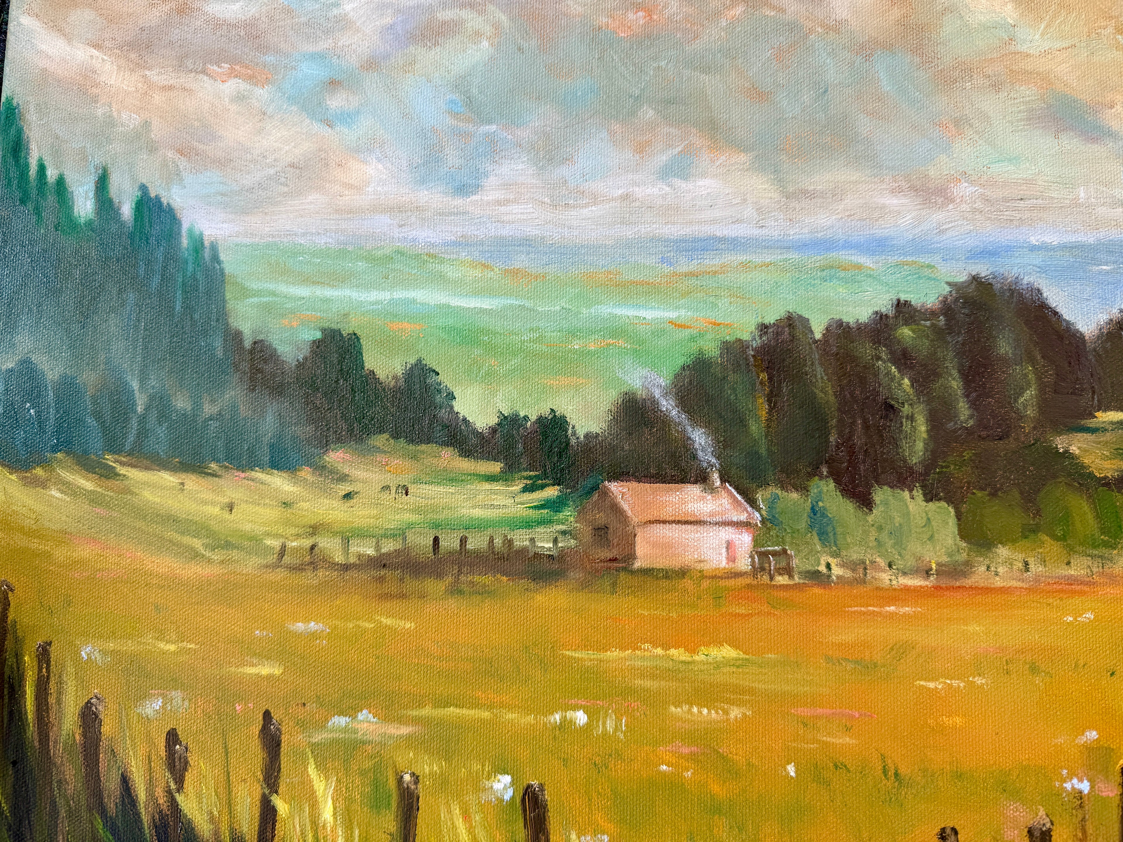 Original Painting small cabin in rural landscape 20x16
