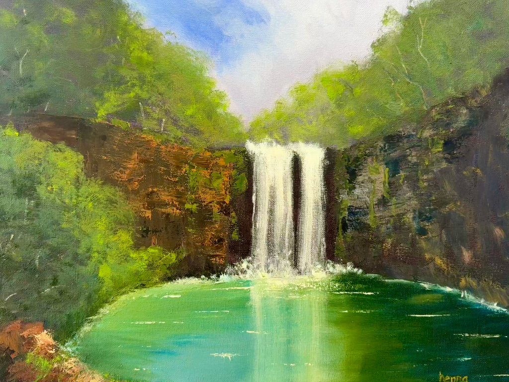 Original Oil painting - Majestic Waterfall , Forest Landscape Art (20x16)