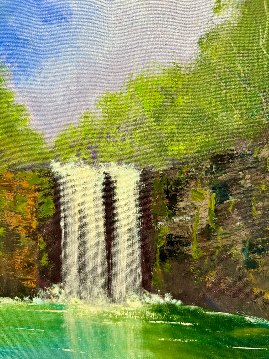 Original Oil painting - Majestic Waterfall , Forest Landscape Art (20x16)
