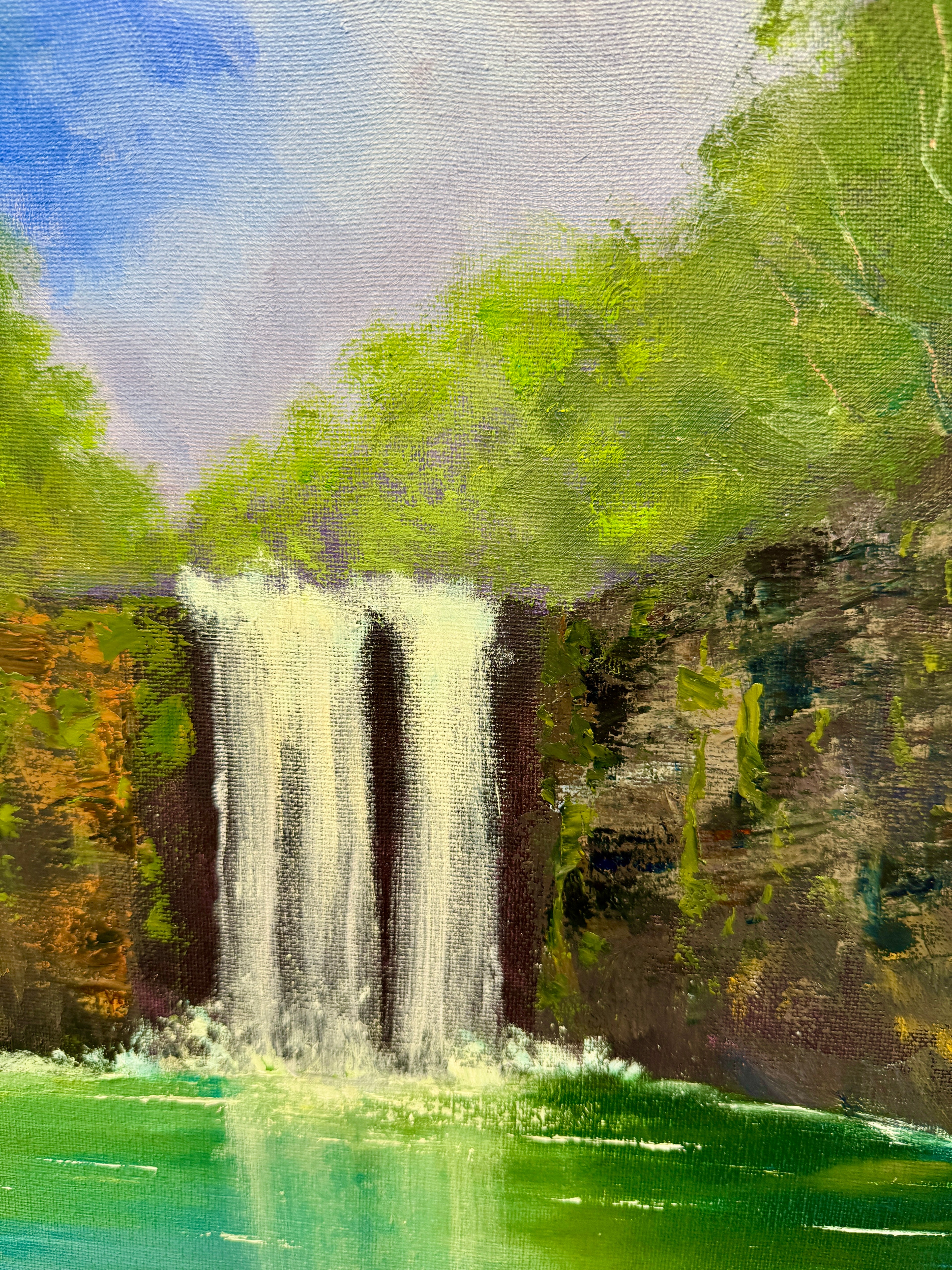 Original Oil painting - Majestic Waterfall , Forest Landscape Art (20x16)