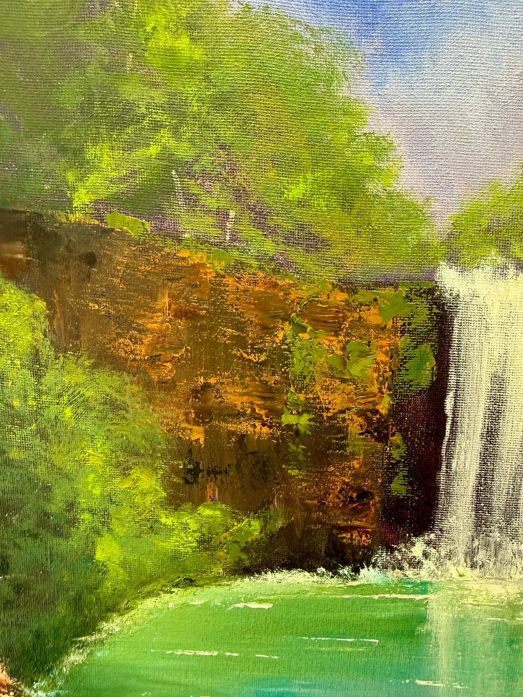 Original Oil painting - Majestic Waterfall , Forest Landscape Art (20x16)