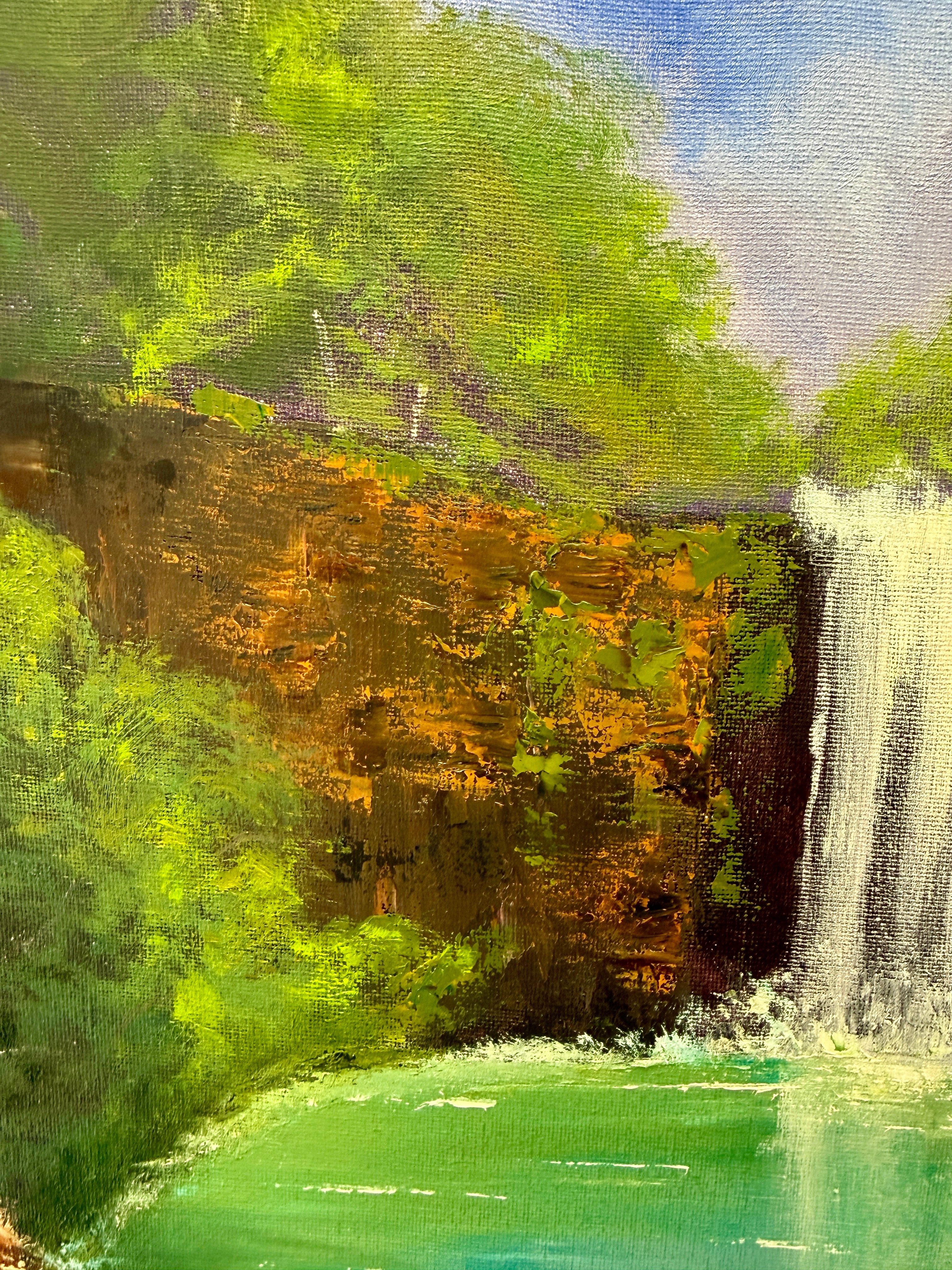 Original Oil painting - Majestic Waterfall , Forest Landscape Art (20x16)