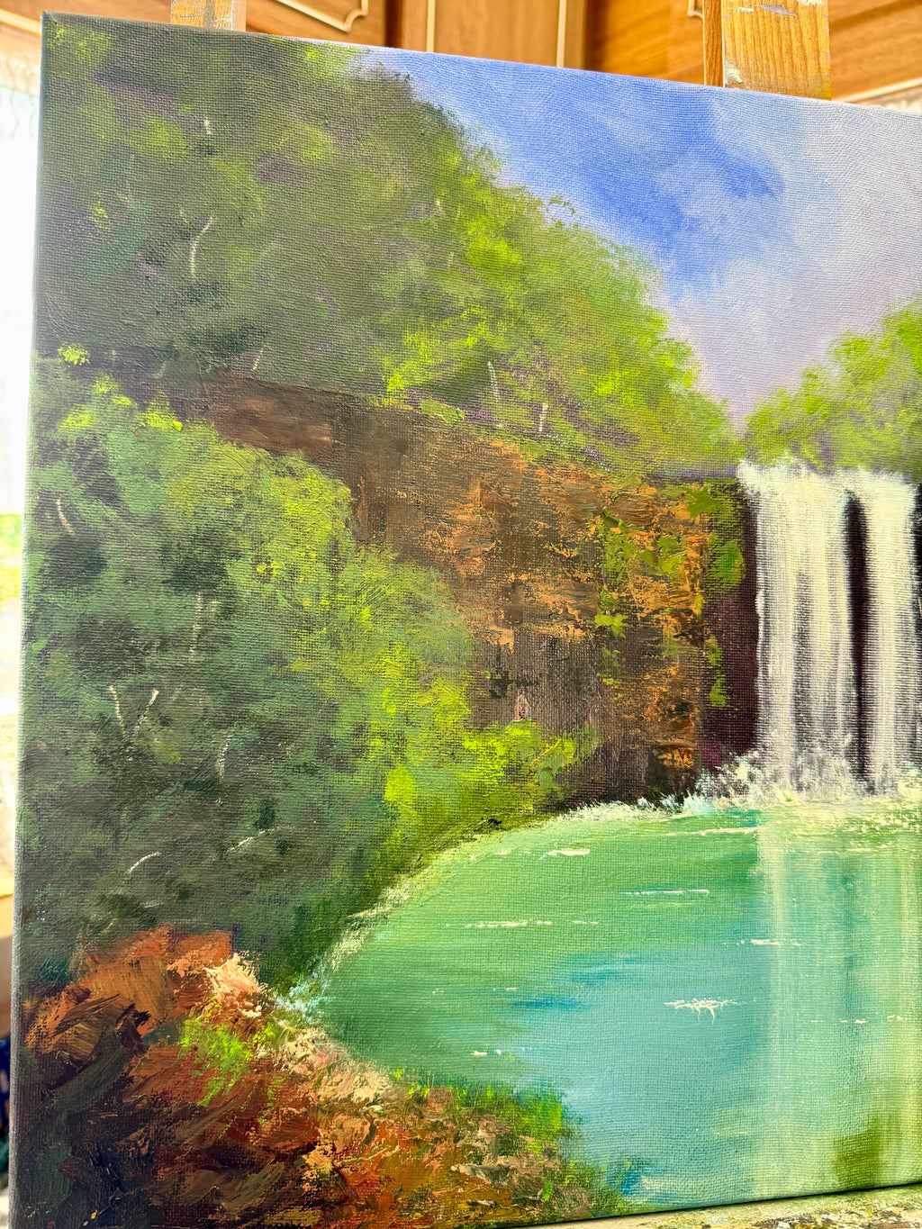 Original Oil painting - Majestic Waterfall , Forest Landscape Art (20x16)