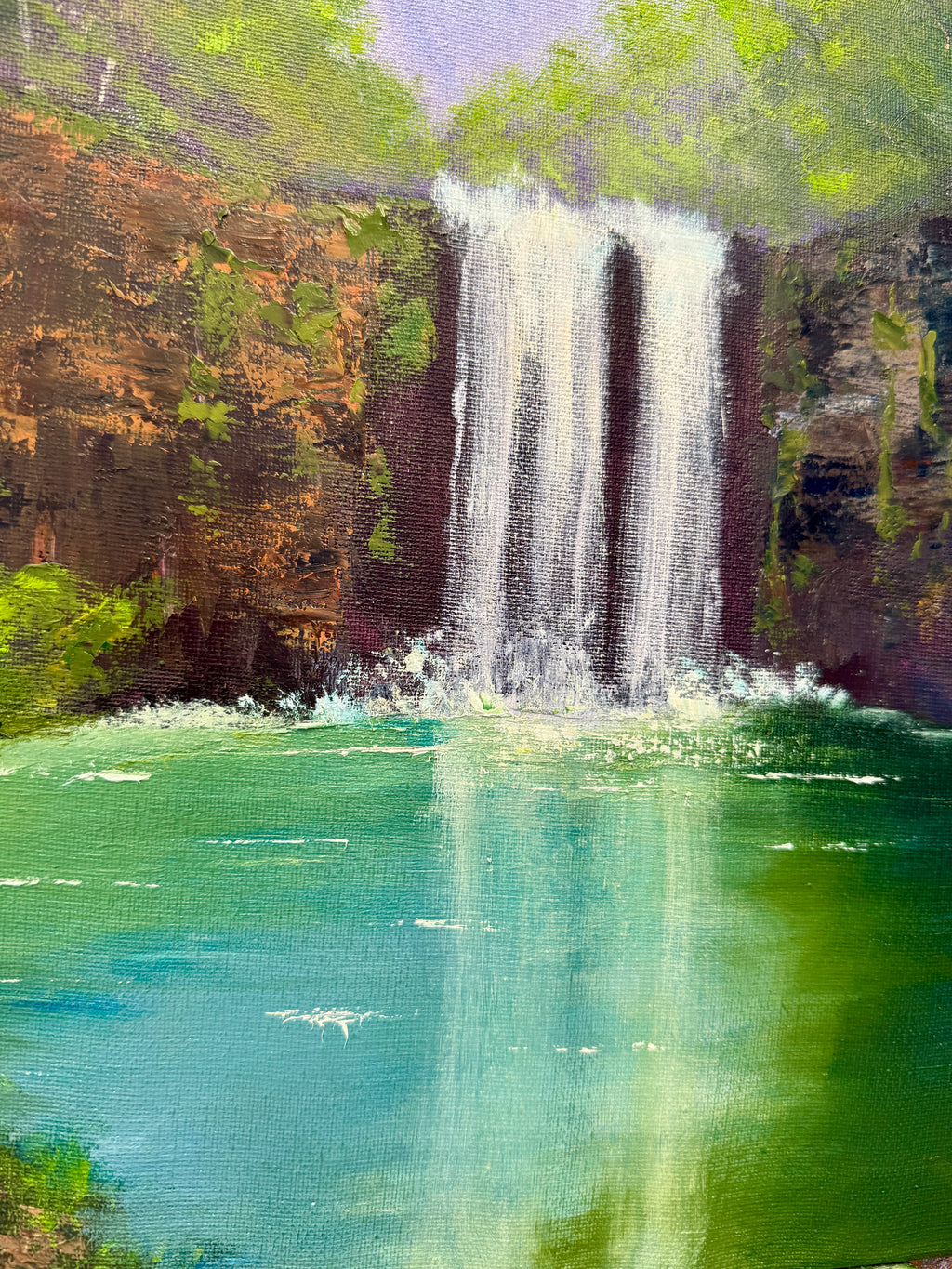 Original Oil painting - Majestic Waterfall , Forest Landscape Art (20x16)