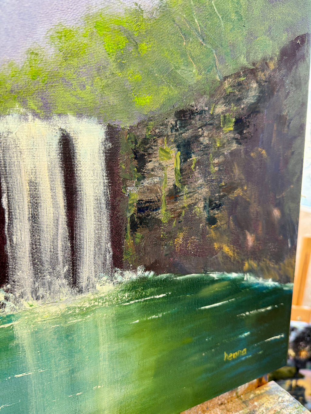 Original Oil painting - Majestic Waterfall , Forest Landscape Art (20x16)