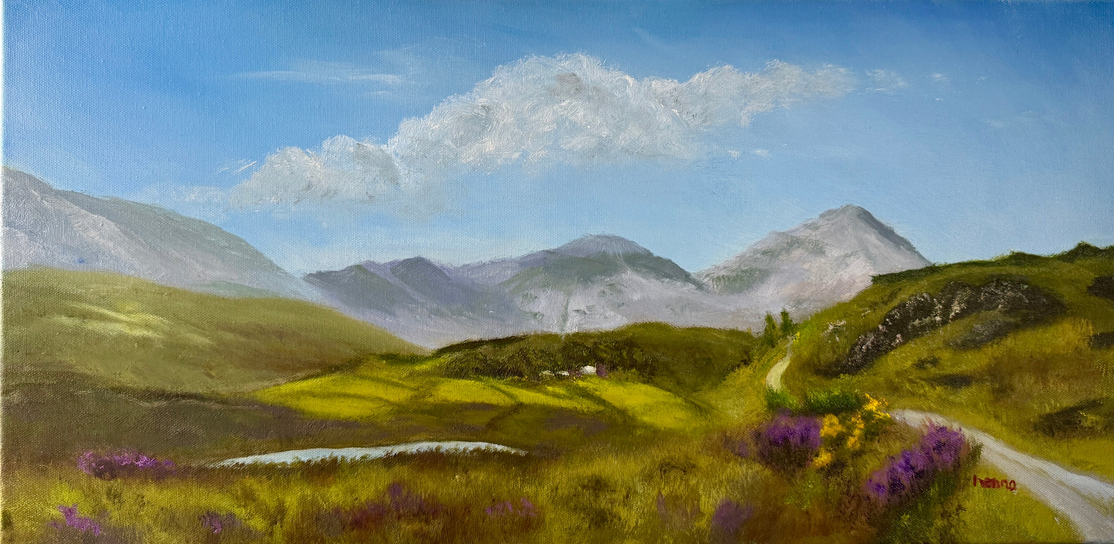 Original Oil painting - "The Seven Sisters Mountain range"  Ireland 24X12