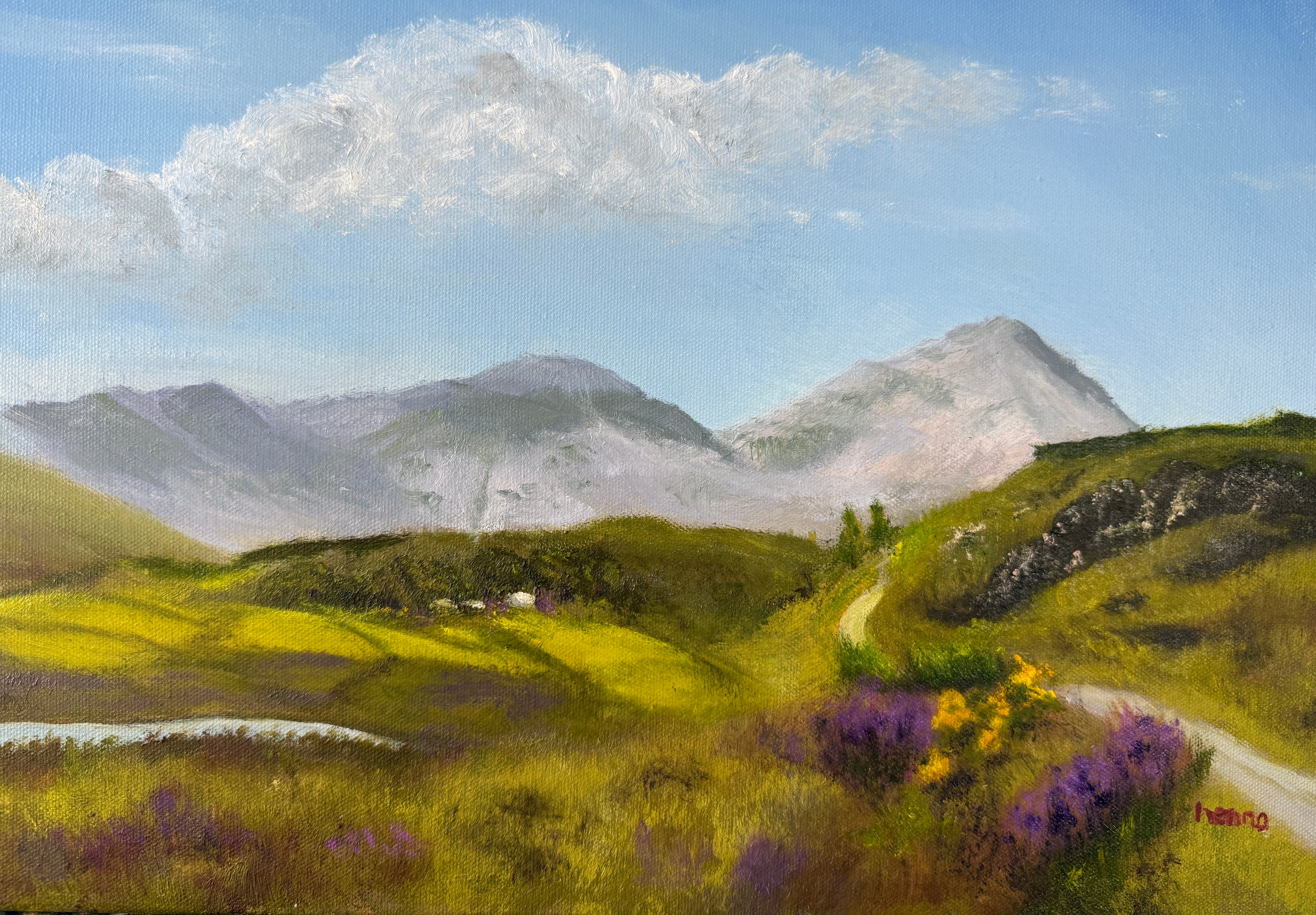 Original Oil painting - "The Seven Sisters Mountain range"  Ireland 24X12