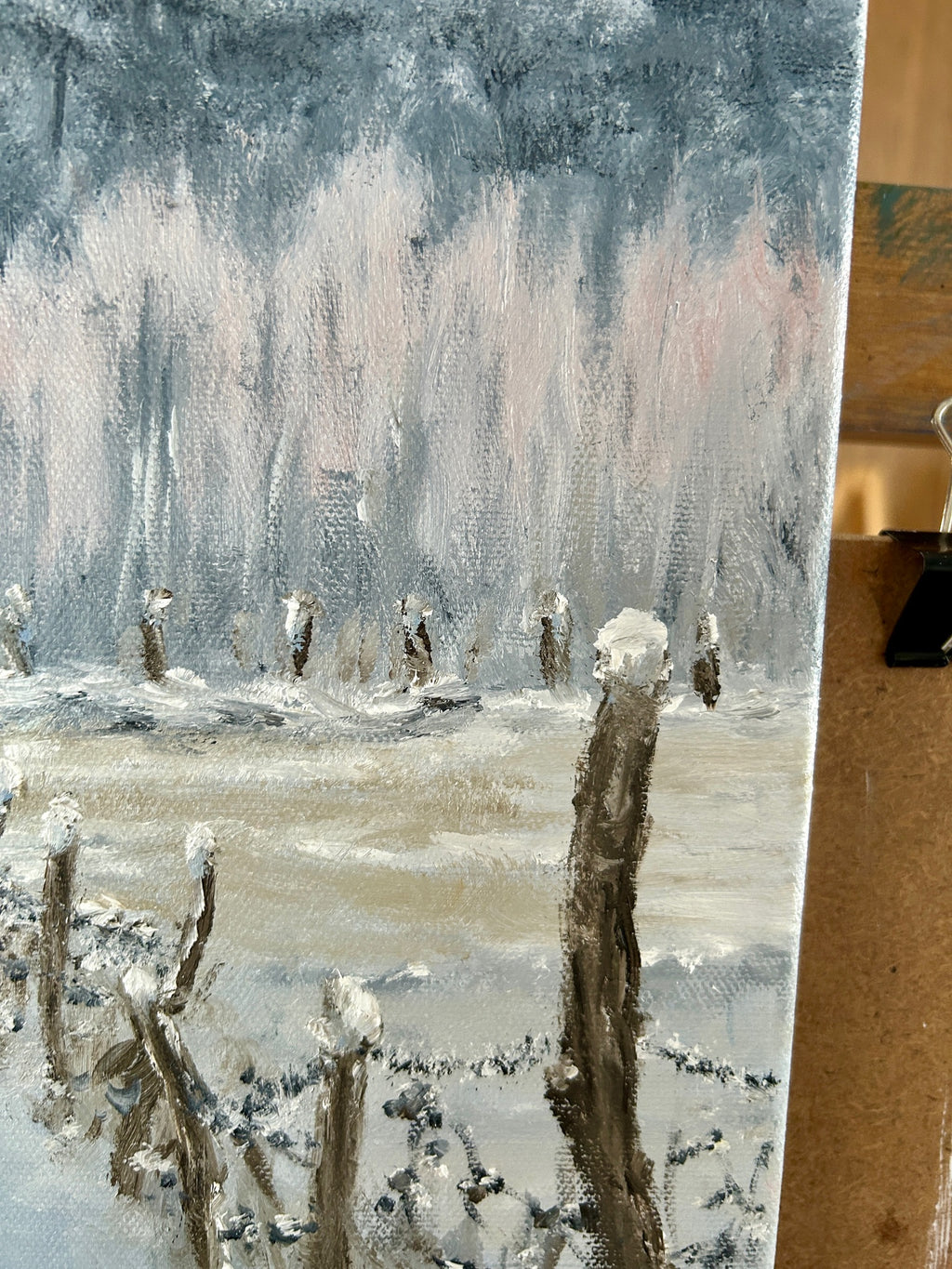 Original Oil painting - Winter Hare Snowy Landscape Art on Canvas 16"x12