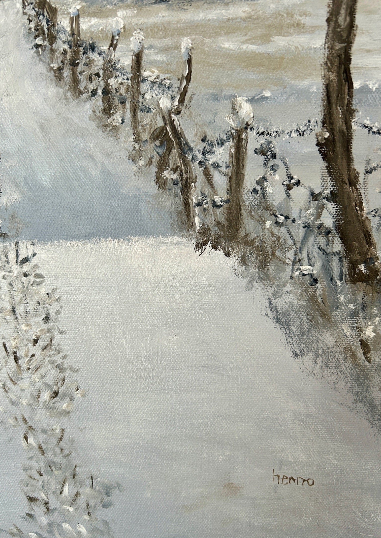 Original Oil painting - Winter Hare Snowy Landscape Art on Canvas 16"x12