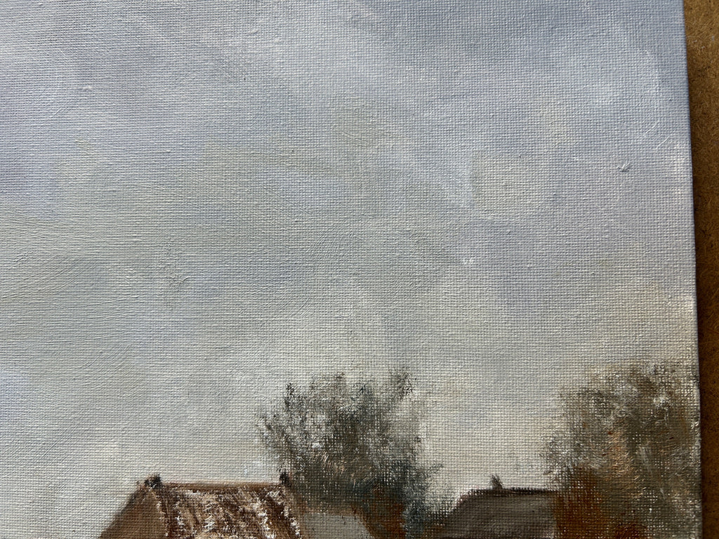Original  Oil Painting - Winter Farmhouse Snowy Landscape Art 12"x10"
