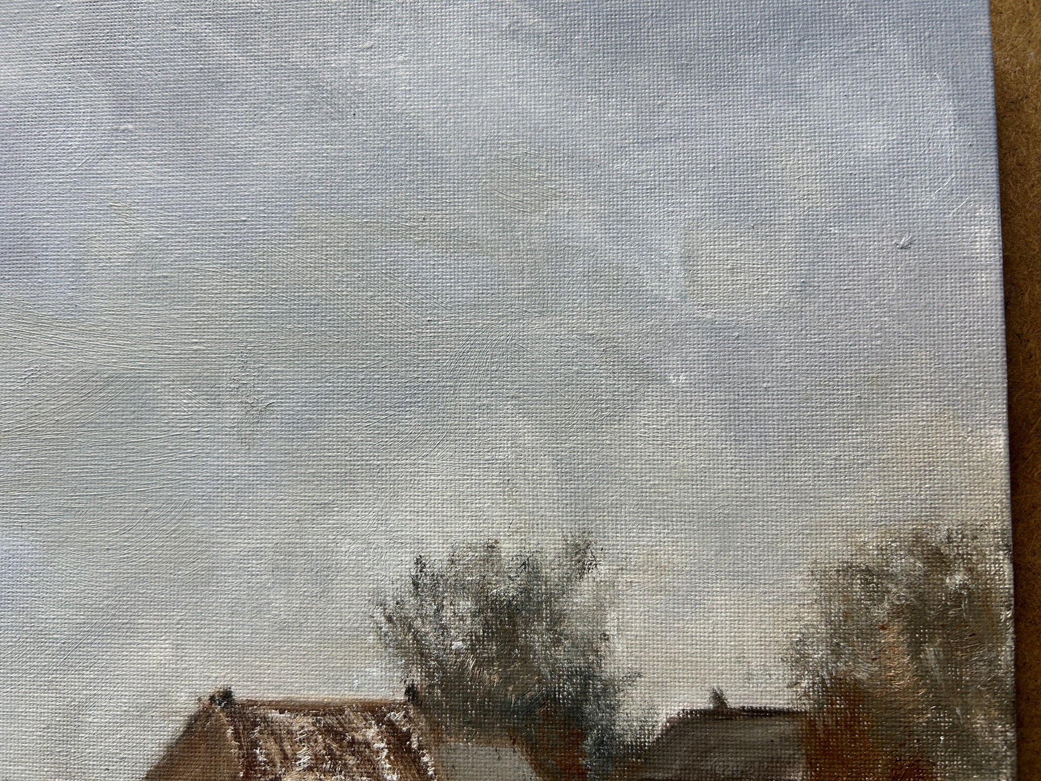 Original  Oil Painting - Winter Farmhouse Snowy Landscape Art 12"x10"