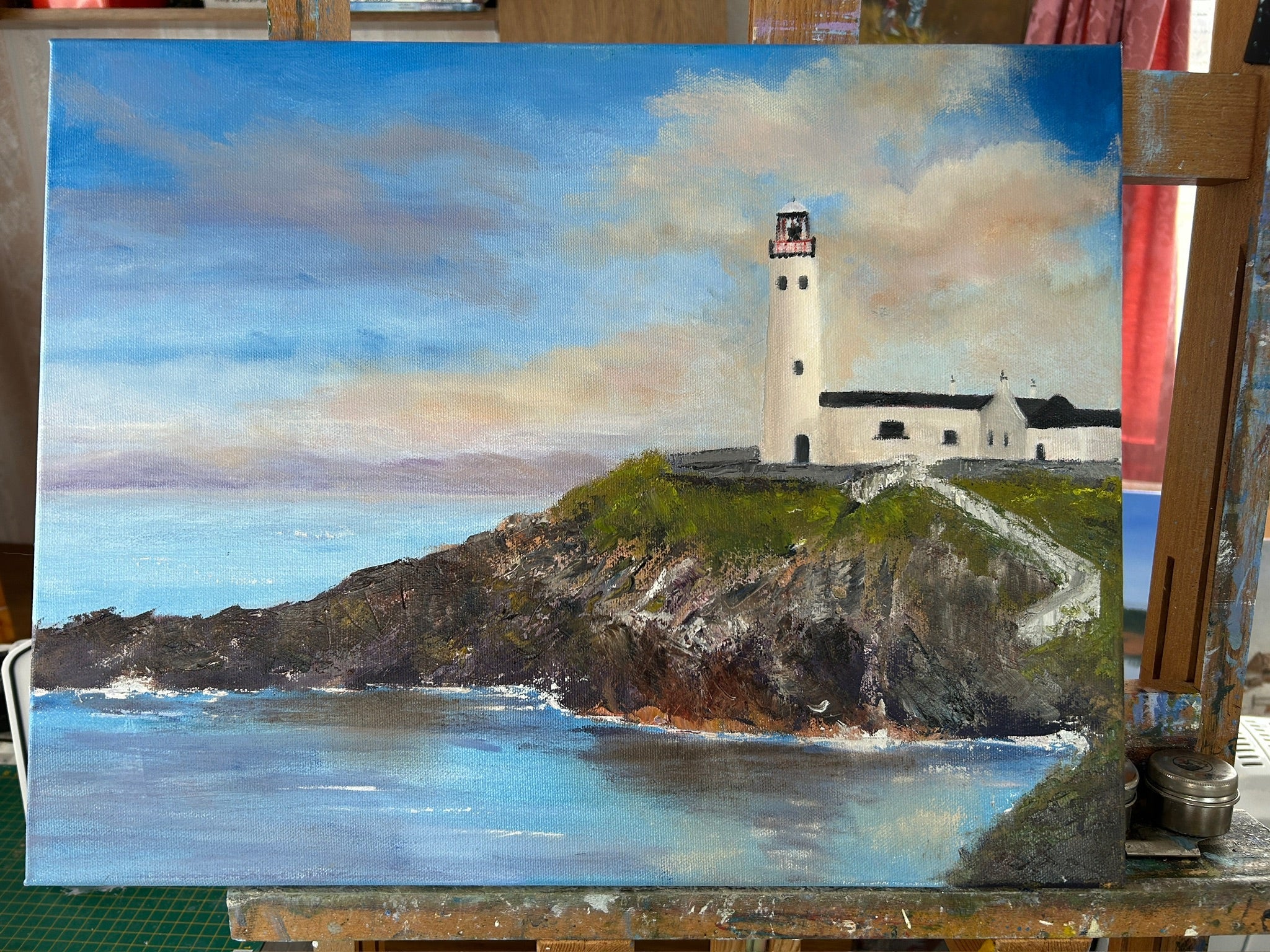 Fanad Lighthouse Painting: Original Irish Seascape Oil Art 18x14