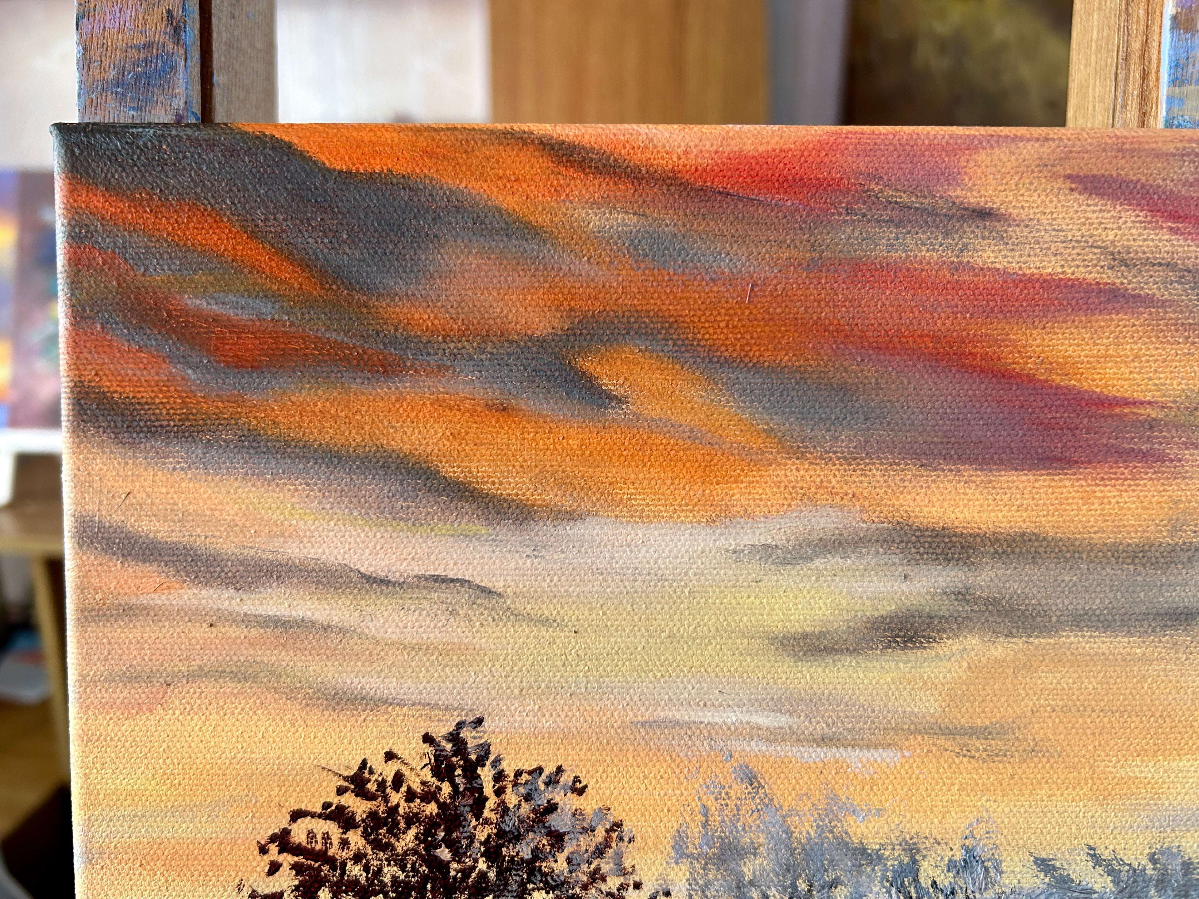 Original oil painting - Winter Sunset : Snowy Trees Landscape Art (16"x12")