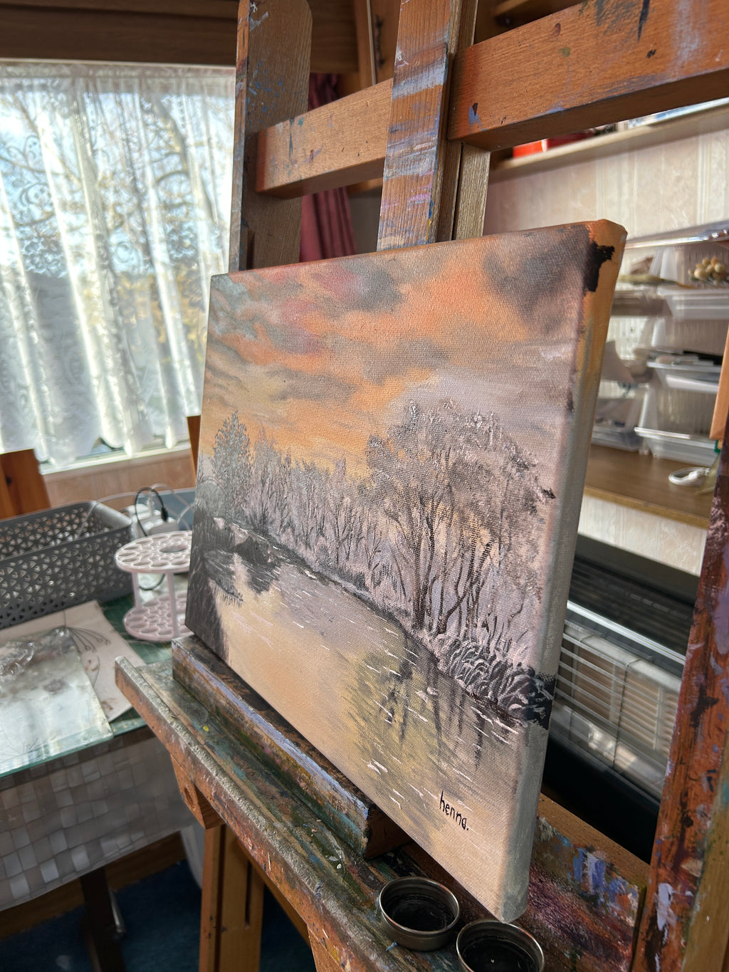 Original oil painting - Winter Sunset : Snowy Trees Landscape Art (16"x12")