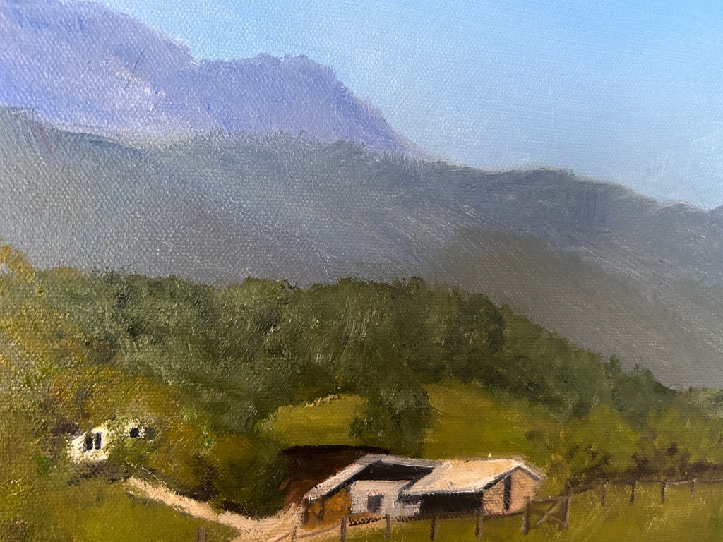 Original Oil Painting: Countryside Farm Landscape, Sheep - 18"x14"