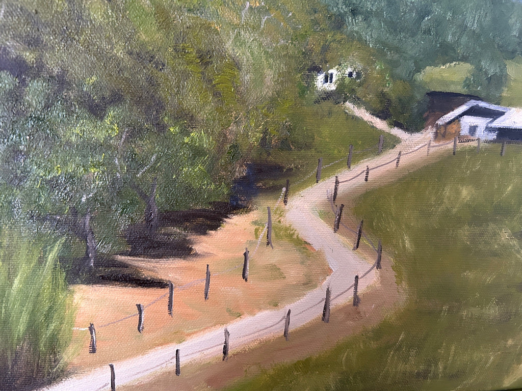 Original Oil Painting: Countryside Farm Landscape, Sheep - 18"x14"