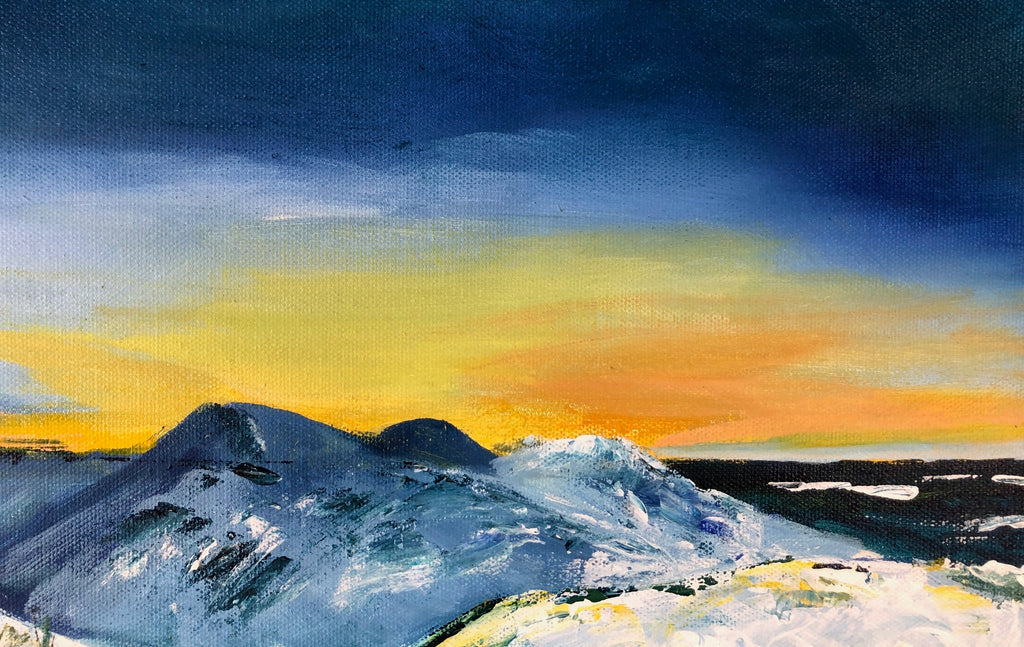 Original Acrylic Painting - Coastal Sunset Art | Winter Seascape :  16x12