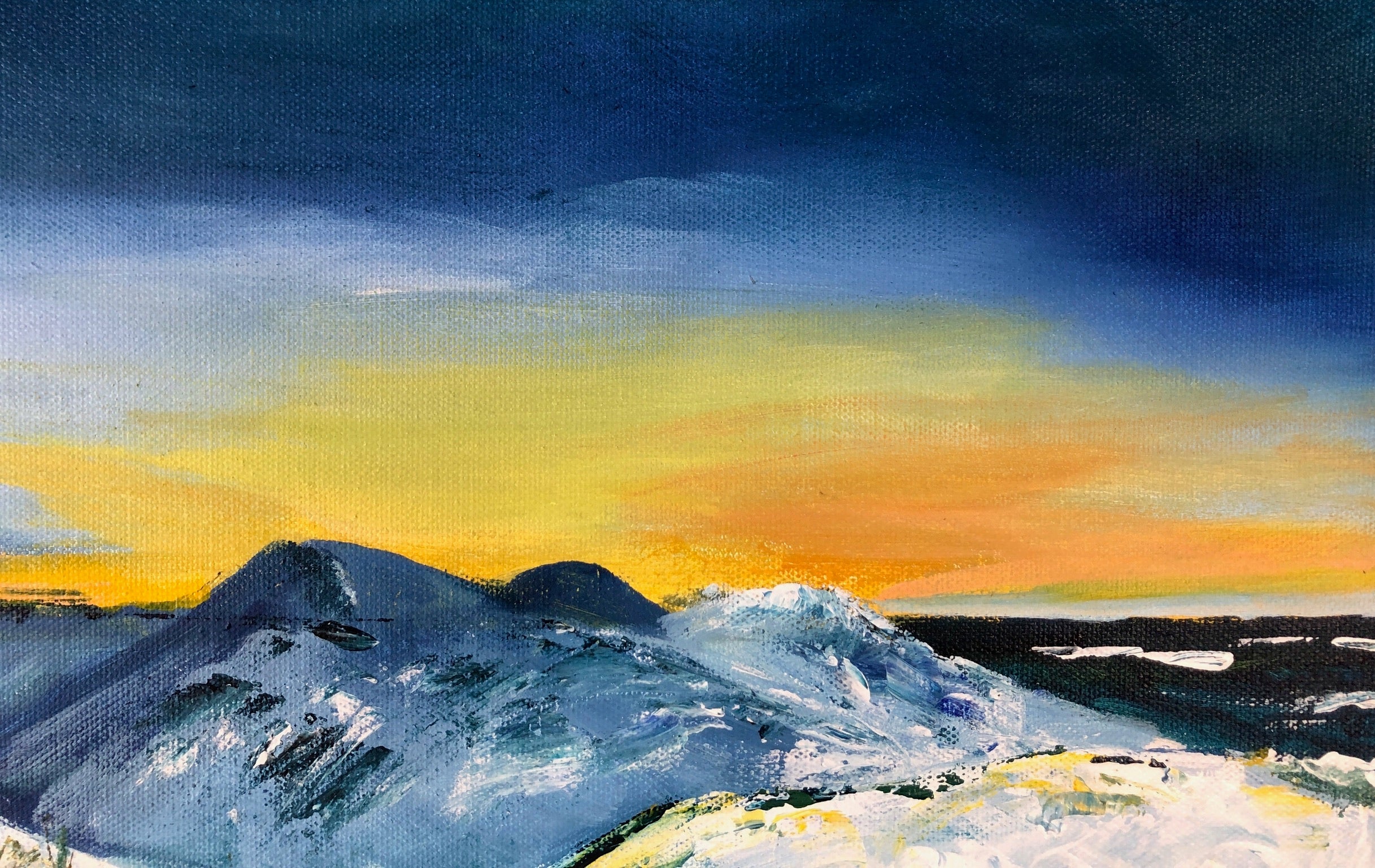 Original Acrylic Painting - Coastal Sunset Art | Winter Seascape :  16x12