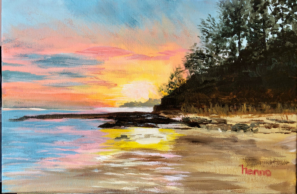 Original Sunset Seascape Painting: Irish Coastal Wall Art 12"x8"