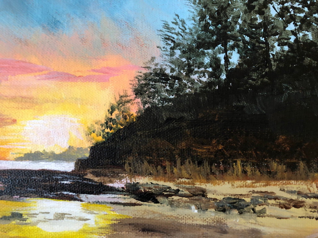 Original Sunset Seascape Painting: Irish Coastal Wall Art 12"x8"